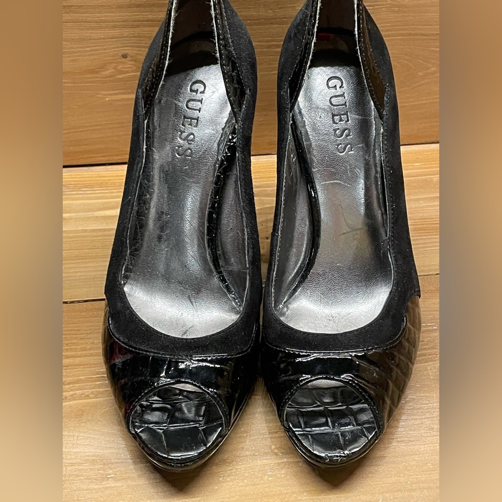 Guess Black High Heels Peek Open Toe Size 6